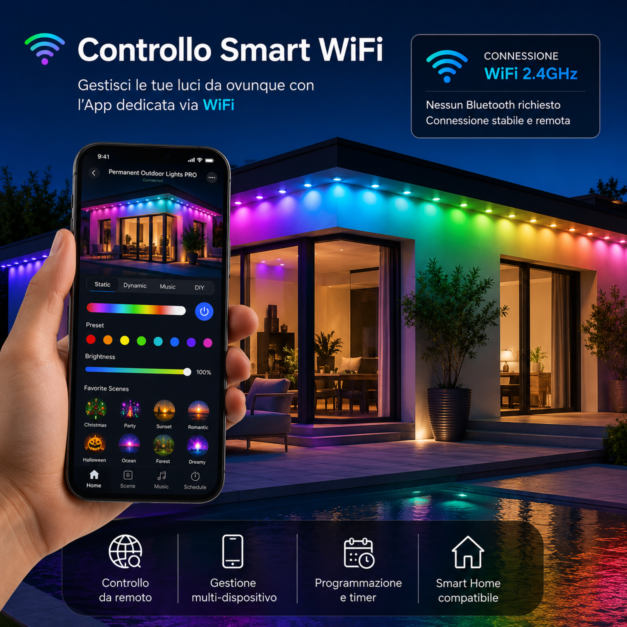 15 metri Luci LED RGBIC Permanenti da Esterno IP67 con App e Telecomando – Illuminazione per Facciate, Tetti e Pergole - immagine 3