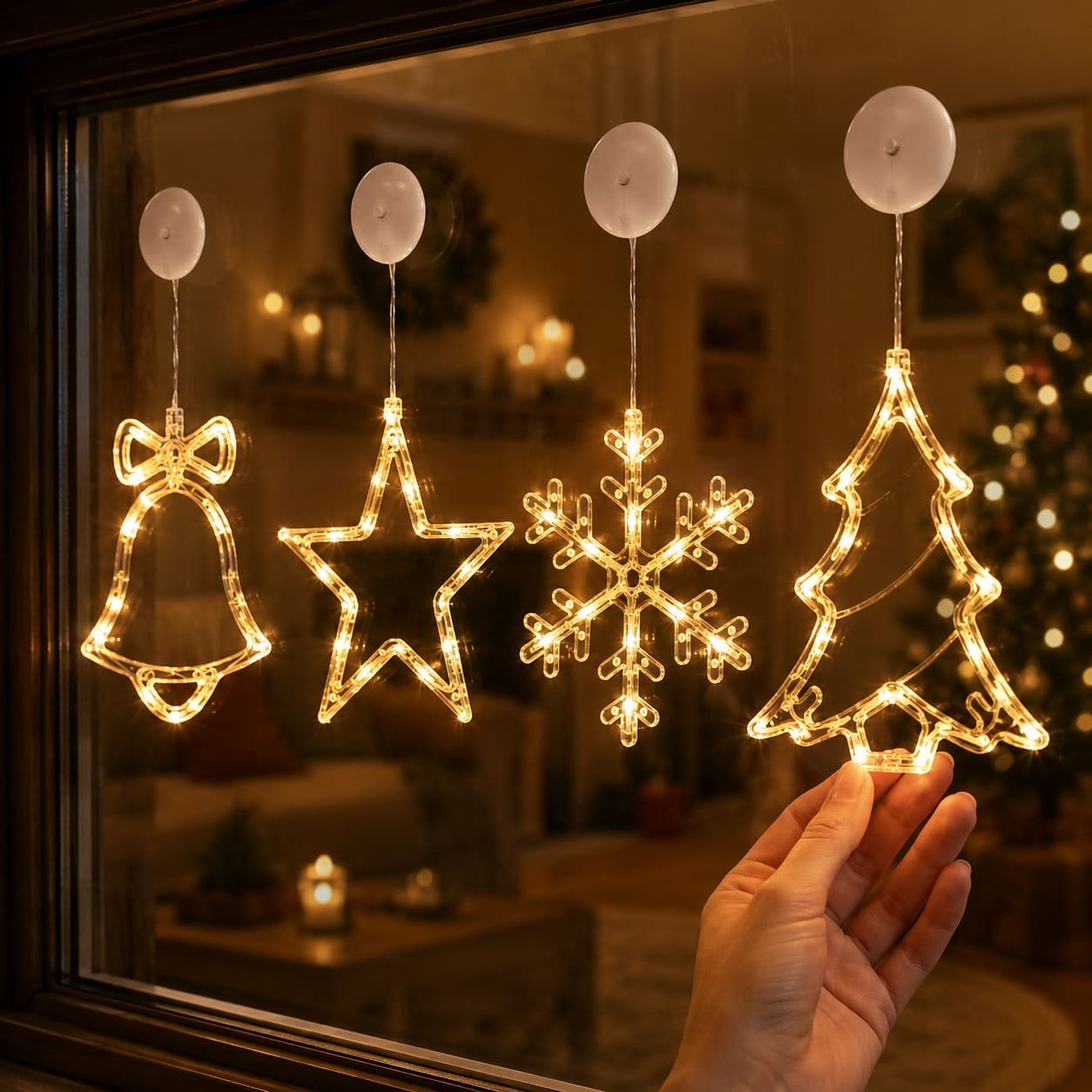 Luci di natale a ventosa per finestre, funzionano a batteria con timer