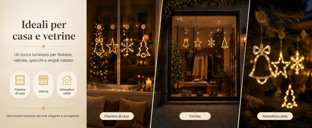 Luci di natale con ventosa per finestre, informazioni utili sugli ambienti di utilizzo per interni ed esterni