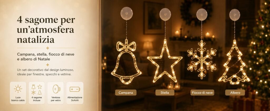 Luci di natale con ventosa per finestre, atmosfera magica