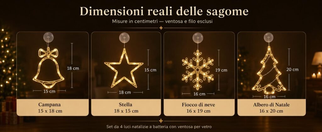 Luci di natale con ventosa per finestre, informazioni utili sulle dimensioni