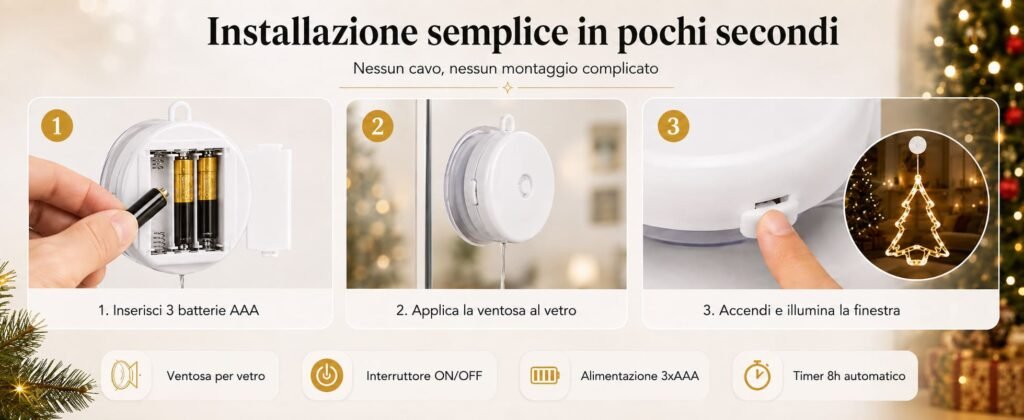 Luci di natale con ventosa per finestre, informazioni utili sul funzionamento