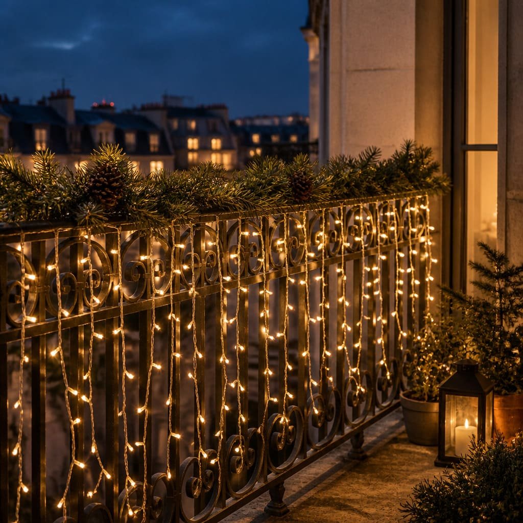 Tenda led natale 10 metri prolungabile da balcone bianco caldo