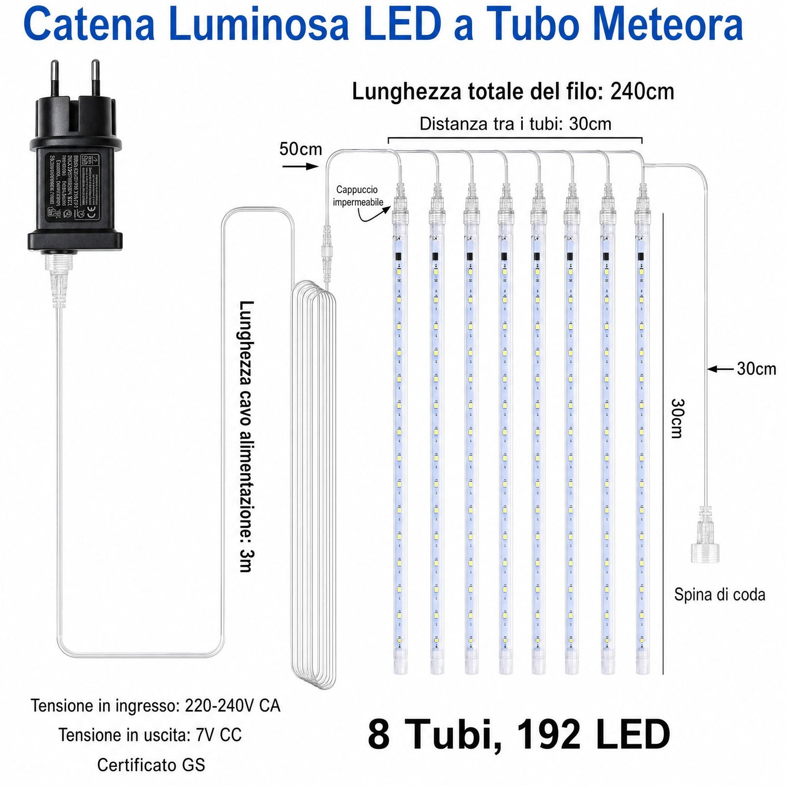 Luci di Natale a Meteora 30cm, bianco caldo IP65 per interni ed esterni prolungabili - immagine 4