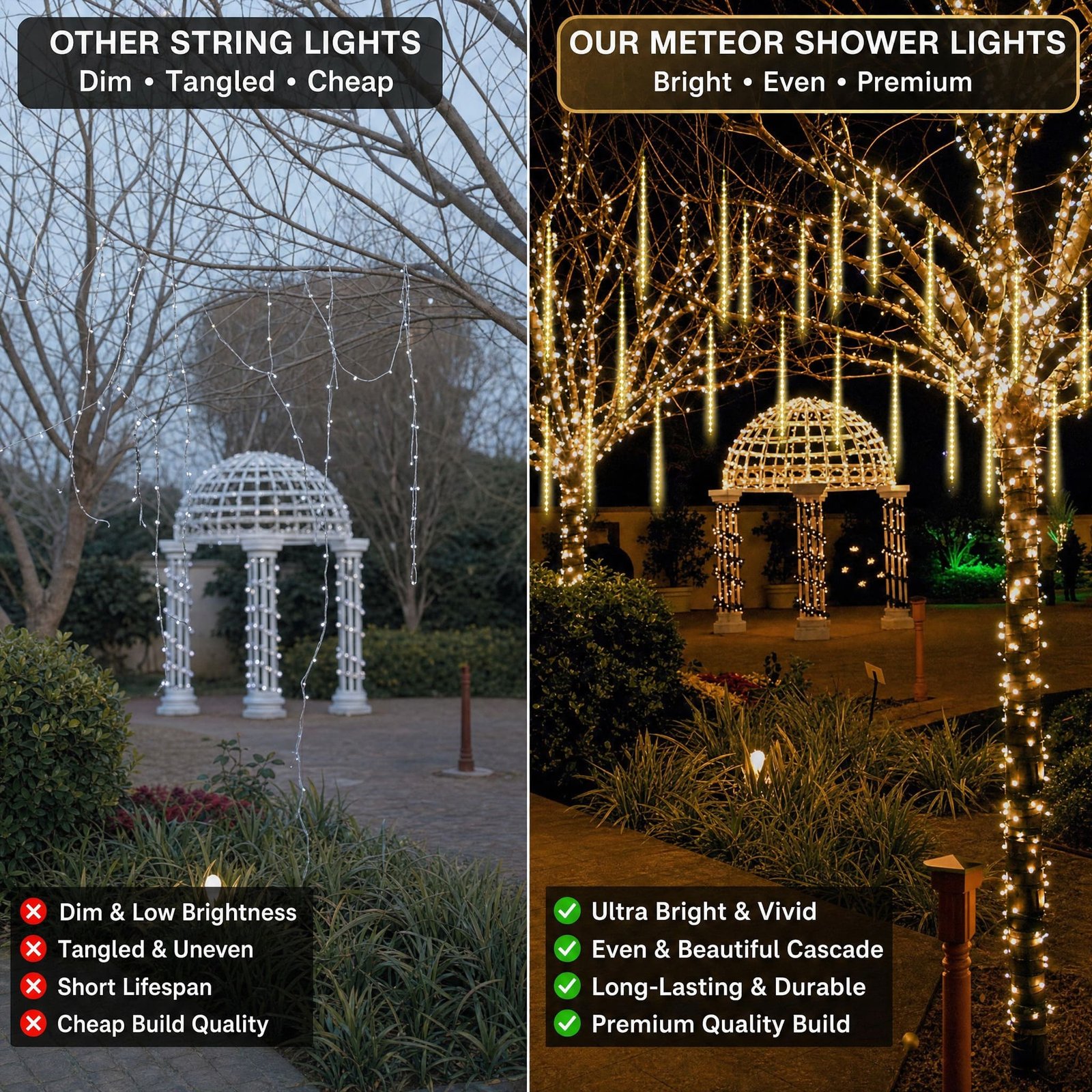 Luci di Natale a Meteora 30cm, bianco caldo IP65 per interni ed esterni prolungabili - immagine 6