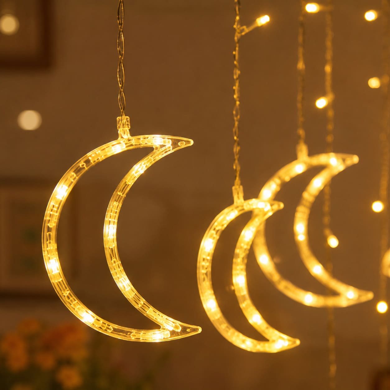 Tenda luci di natale da finestra con stelle e lune a corrente