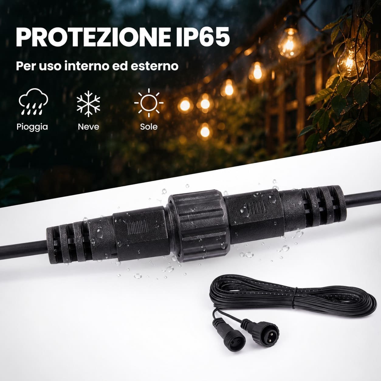 Prolunga per luci di natale da 10 metri, ideale per esterni, certificata IP65