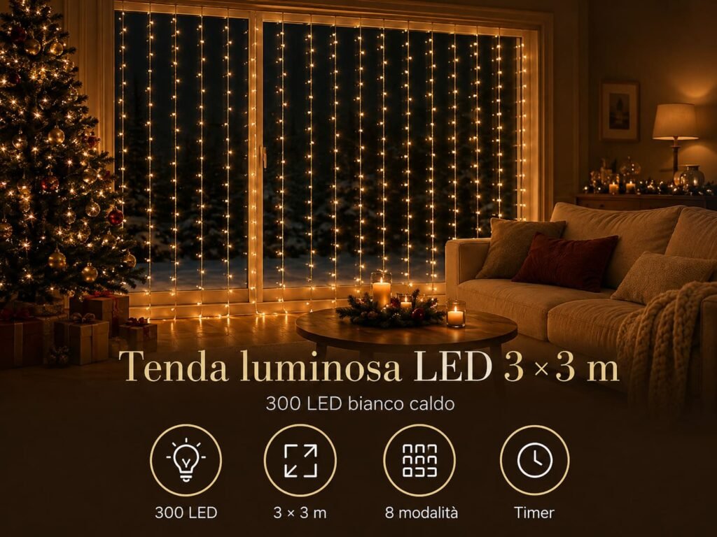 tenda luminosa per natale 3x3 bianco caldo