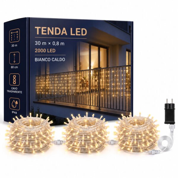 tenda di luci di Natale a cascata per balcone 30 metri per 80cm